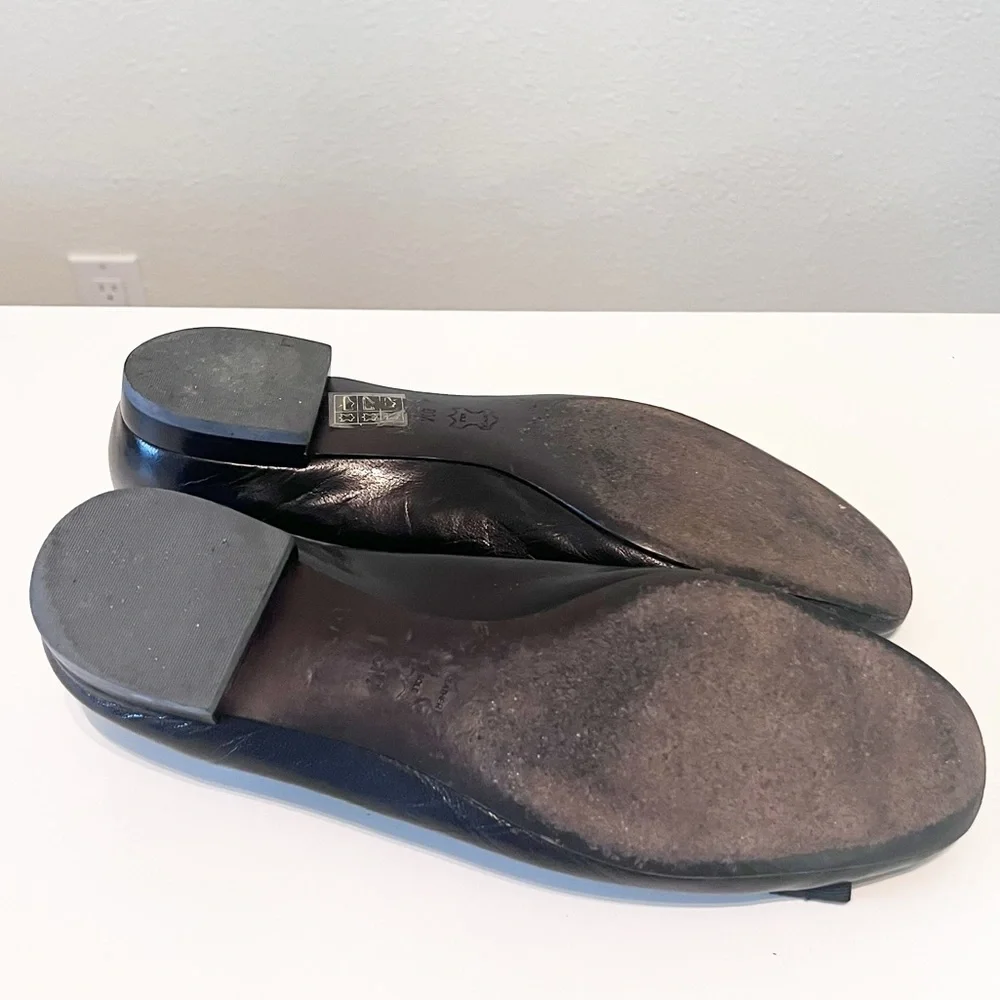 Tory Burch Gemini Link Bow Black Leather Ballet Flats Size 8